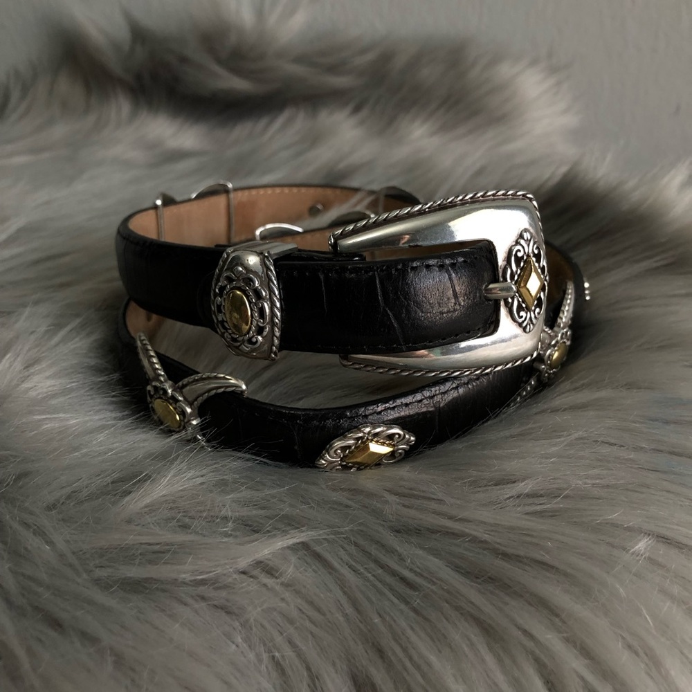 Brighton silver/gold buckle leather belt M.